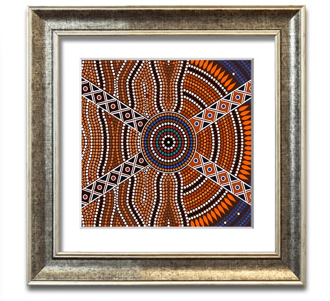 Aboriginal Pattern 2 Square Framed Print showcasing intricate designs in a stylish frame.
